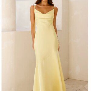 Hello Molly Brilliant Belle Satin Maxi Dress Yellow Size Small